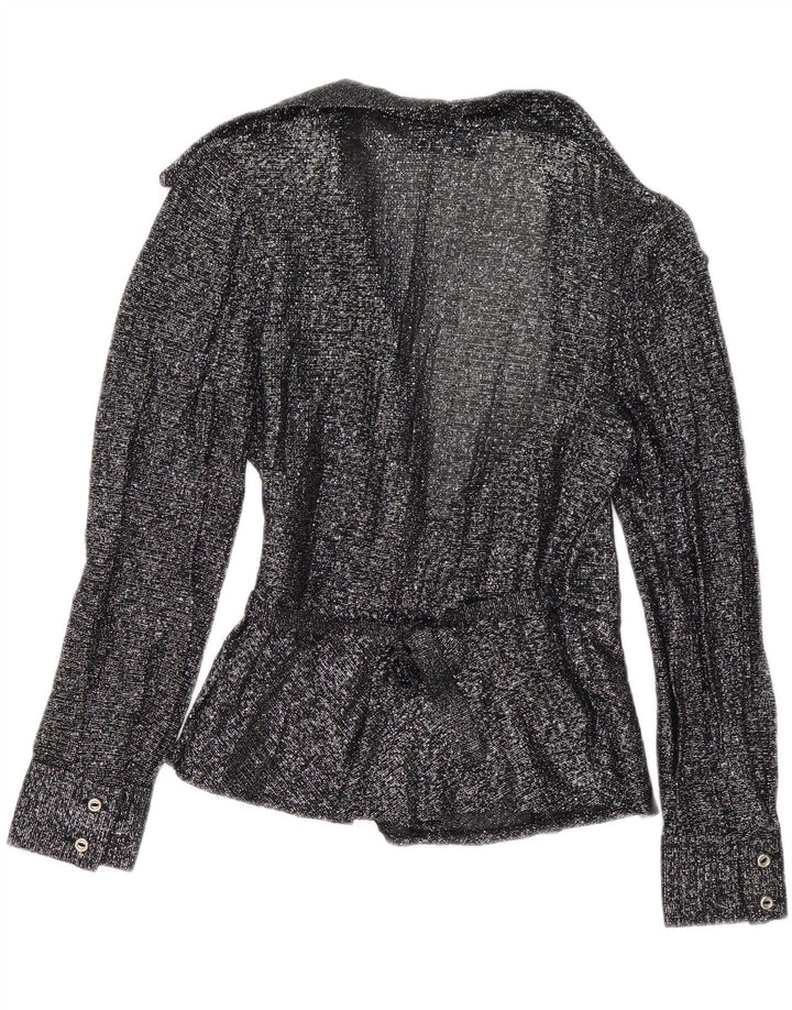 Vintage Damen Wickelbluse EU 38 Medium Schwarz gefleckt
