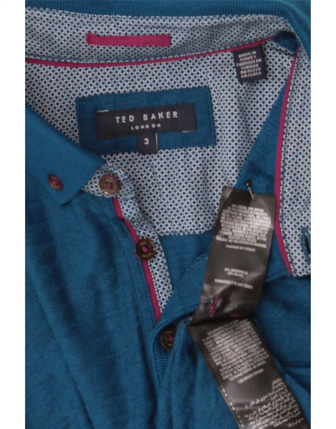 Ted Baker Herren-Poloshirt, Größe 3, mitteltürkis, Baumwolle