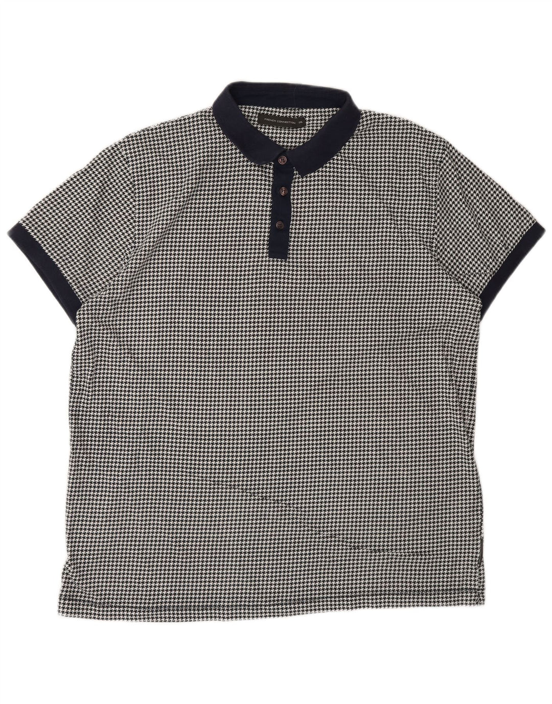 French Connection Herren-Poloshirt 2XL, schwarze Baumwolle mit Hahnentrittmuster