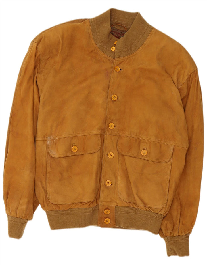 Vintage Herren Wildleder Bomberjacke UK 38 Medium Beige