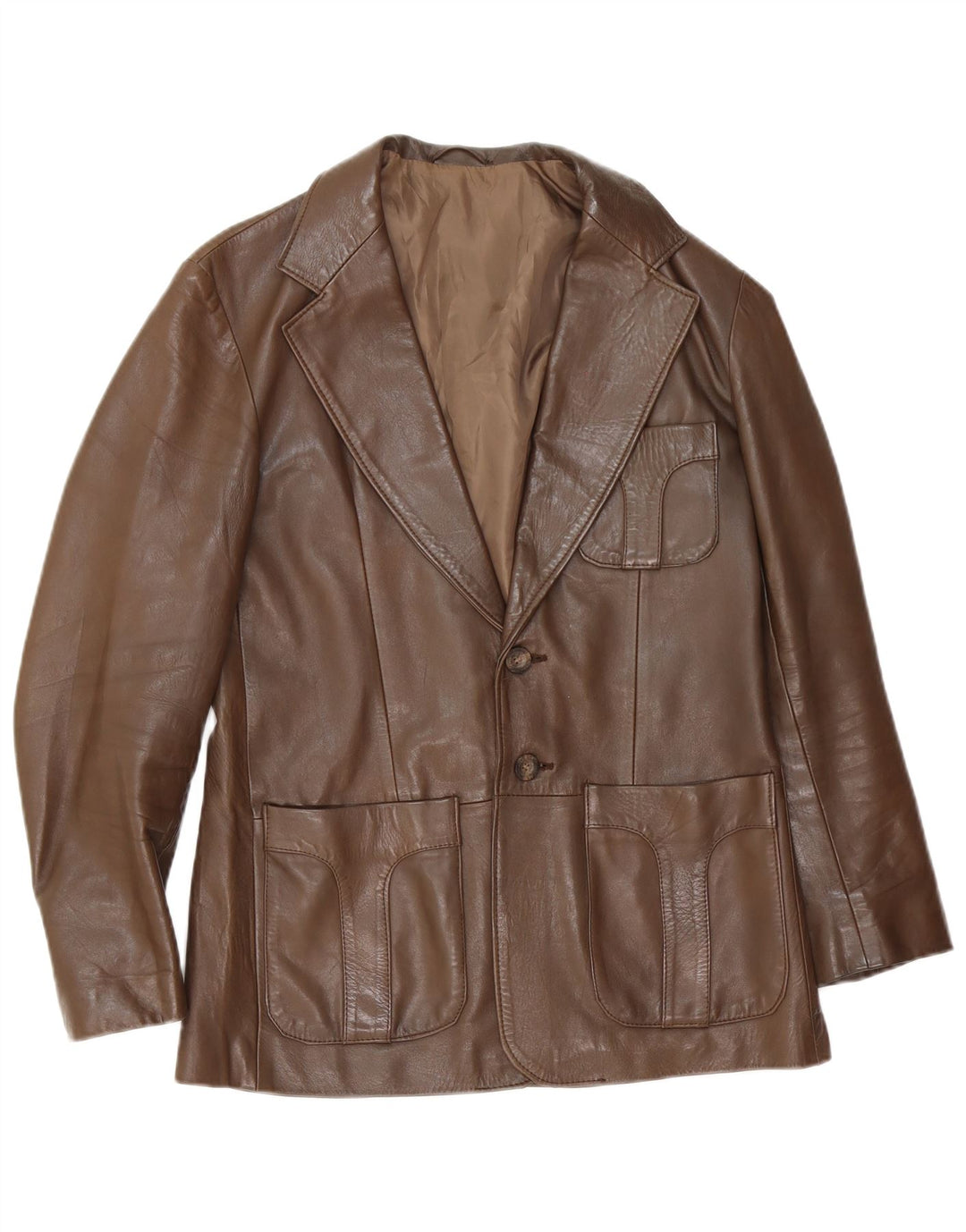 Vintage Herren 2 Knopf Leder Blazer Jacke UK 38 Mittelbraun