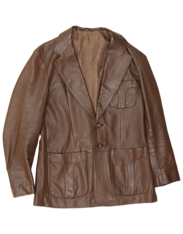 Vintage Herren 2 Knopf Leder Blazer Jacke UK 38 Mittelbraun