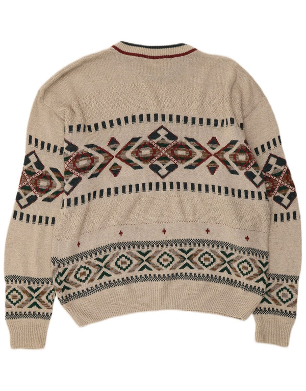 VINTAGE Herren Pullover mit Rundhalsausschnitt Mittelbeige Fair Isle