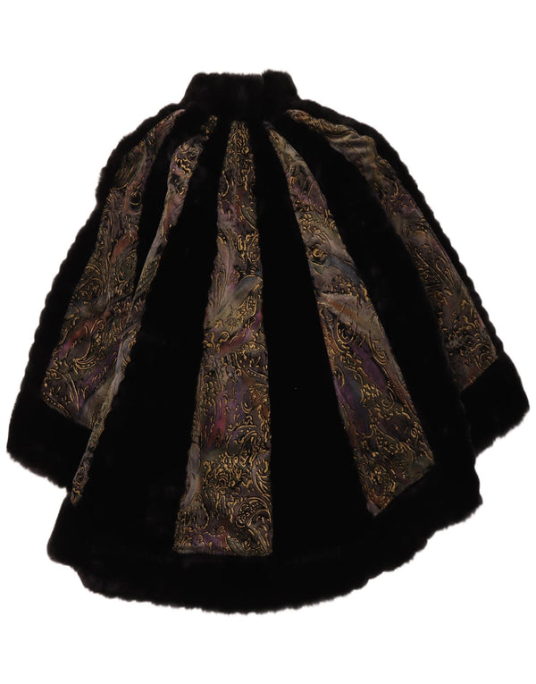 Vintage Damen Kunstfellmantel UK 16 Groß Schwarz Paisley