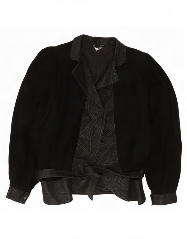Vintage Damen Wildlederjacke UK 14 Mittelschwarzes Leder