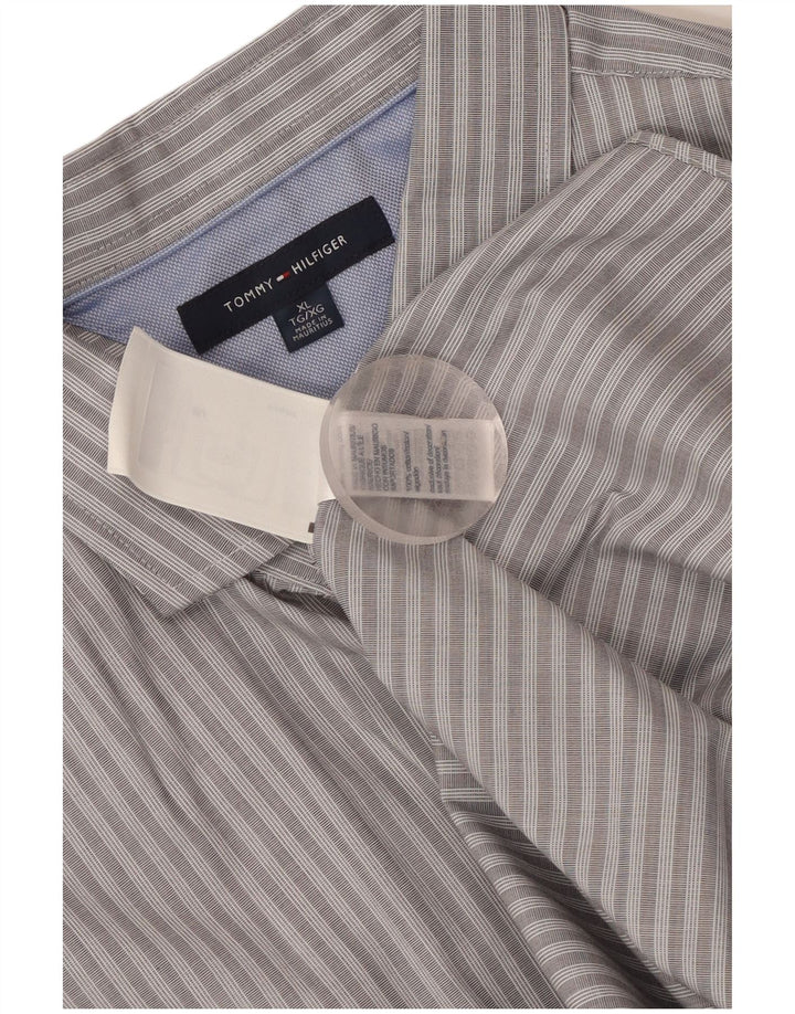 Tommy Hilfiger Herrenhemd XL grau gestreift aus Baumwolle