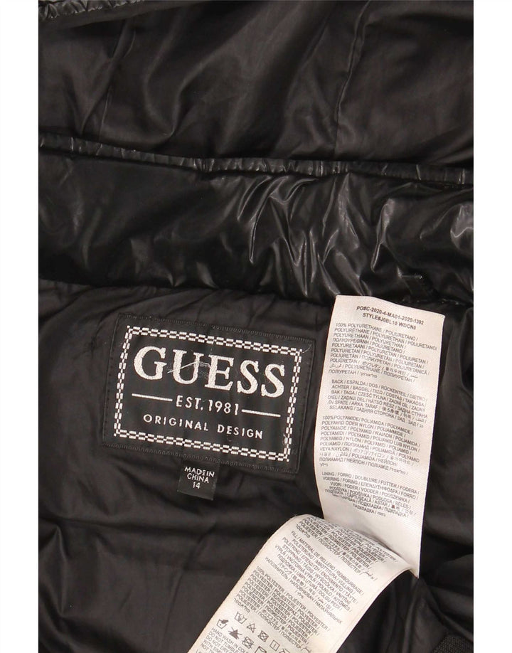 Guess wattierte Mädchenjacke mit Kapuze, 13–14 Jahre, schwarzes Polyurethan