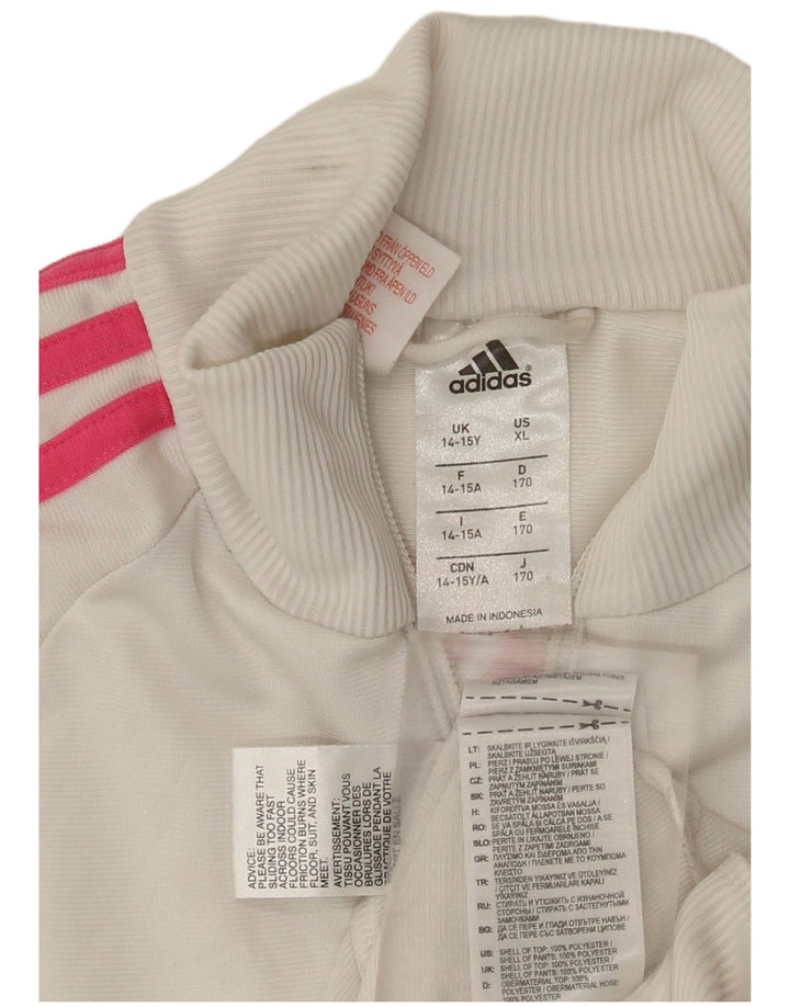 Adidas Mädchen-Trainingsanzugoberteil mit Grafik, 14–15 Jahre, weißes Polyester