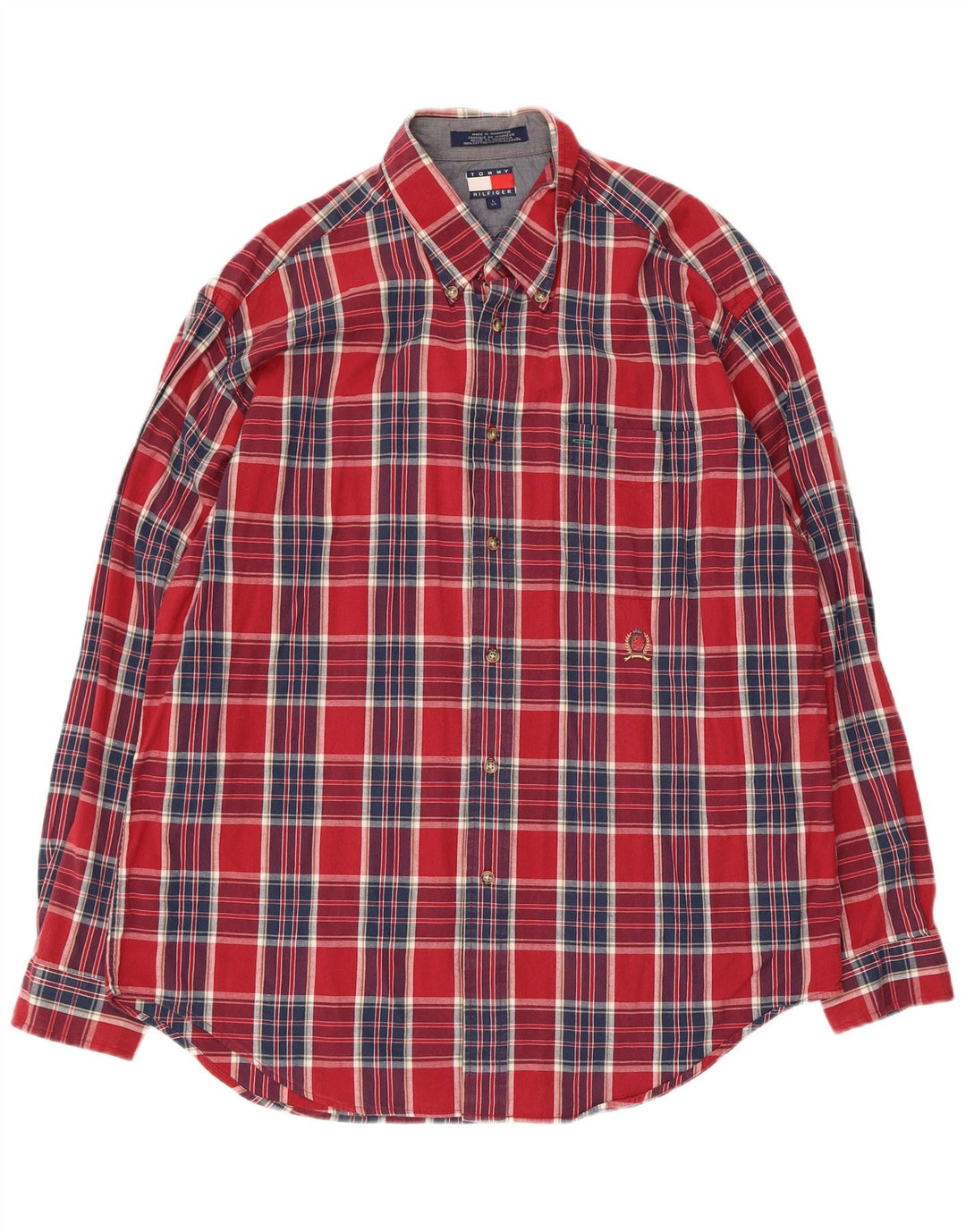 Tommy Hilfiger Herrenhemd, groß, rot kariert, Baumwolle