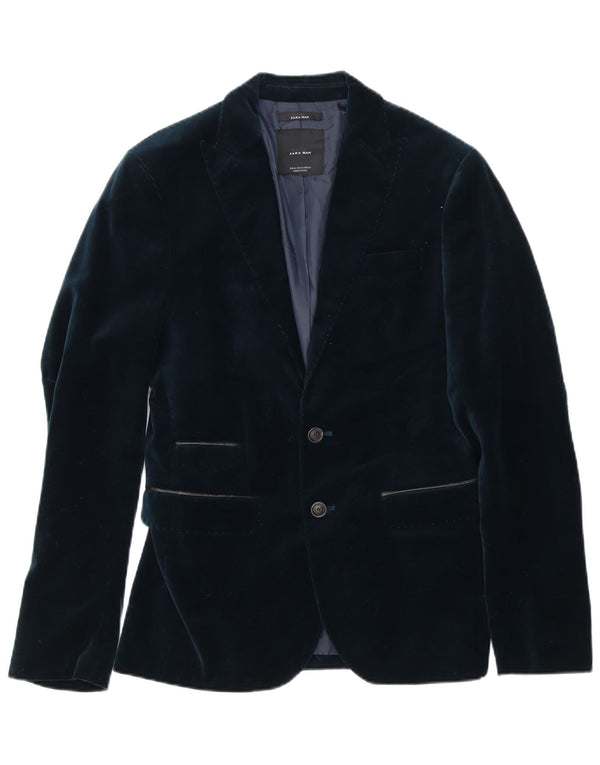 Zara Herren-Velours-Blazer mit 2 Knöpfen, EU 46, klein, marineblau, Polyester