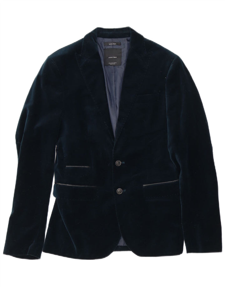 Zara Herren-Velours-Blazer mit 2 Knöpfen, EU 46, klein, marineblau, Polyester