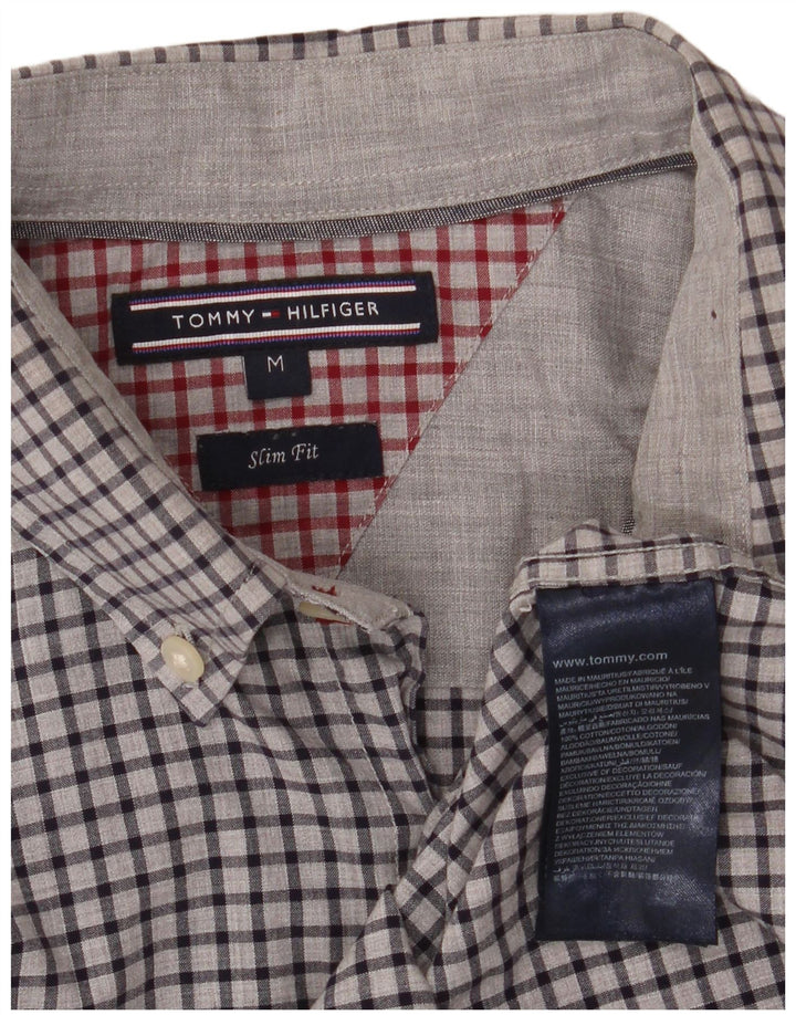 Tommy Hilfiger Herren-Slim-Fit-Hemd aus mittelgrauer Gingham-Baumwolle