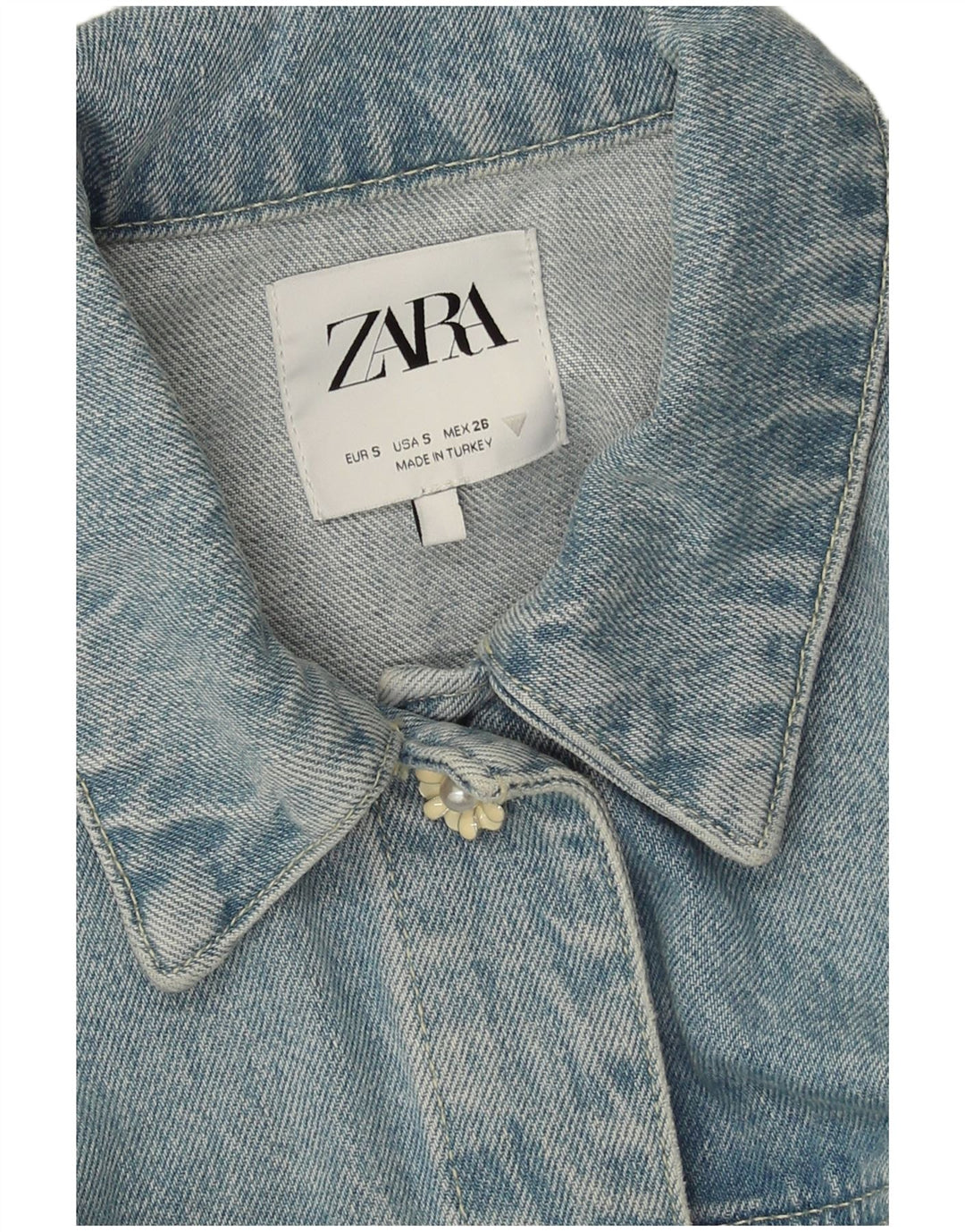 Zara Damen Crop Denim Jacke UK 10 Small Blue Patchwork