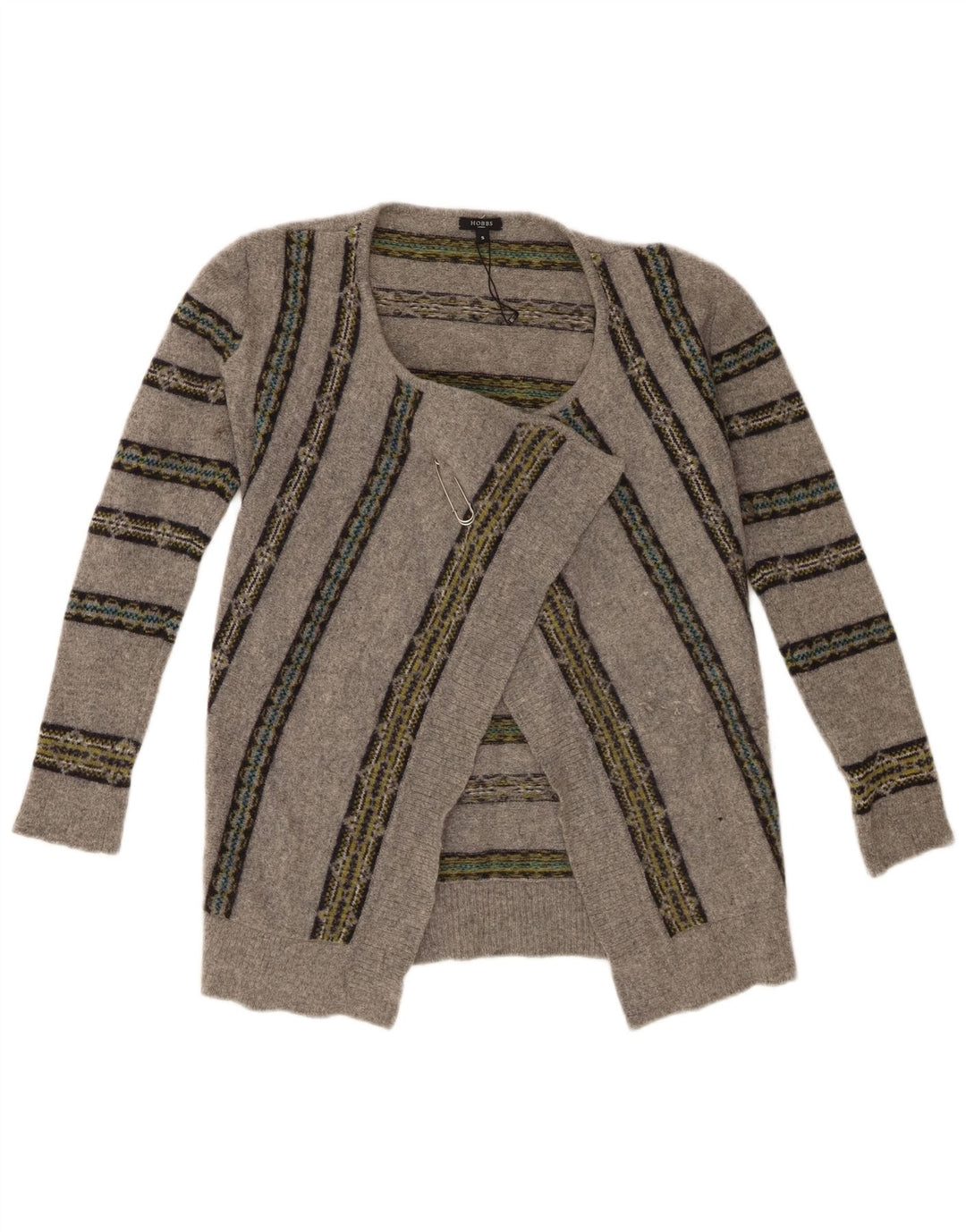 HOBBS Womens Oversized Open Cardigan Sweater UK 10 Small Grey Striped Wool