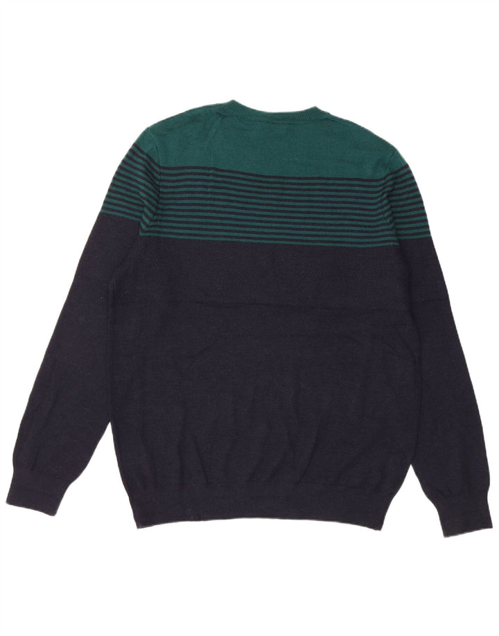 Jaeger Herren-Pullover mit Rundhalsausschnitt, groß, marineblau, Colourblock-Wolle