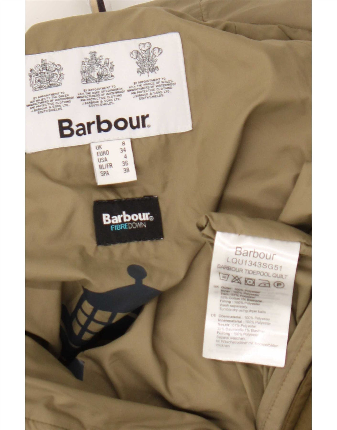 Barbour Damen-Kapuzen-Übergröße, wattierte Jacke, Größe S, Grün, Polyester