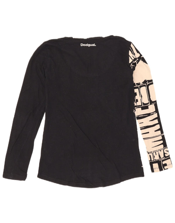 Desigual Womens Graphic Top Langarm UK 12 Mittelschwarze Baumwolle