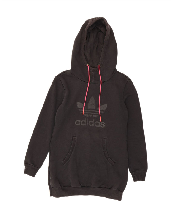 Adidas Damen Longline Graphic Hoodie Pullover EU 42 Mittelschwarzes Polyester