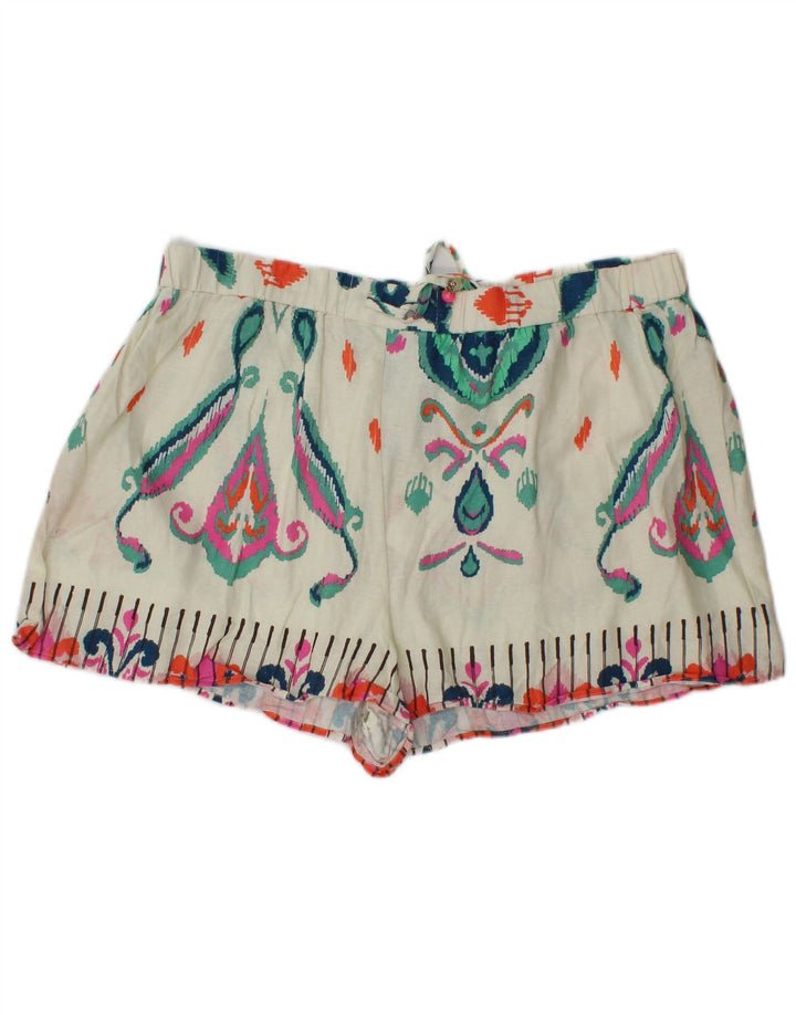 Zara Damen Hotpants 2XL W38 Weiß Ikat Leinen