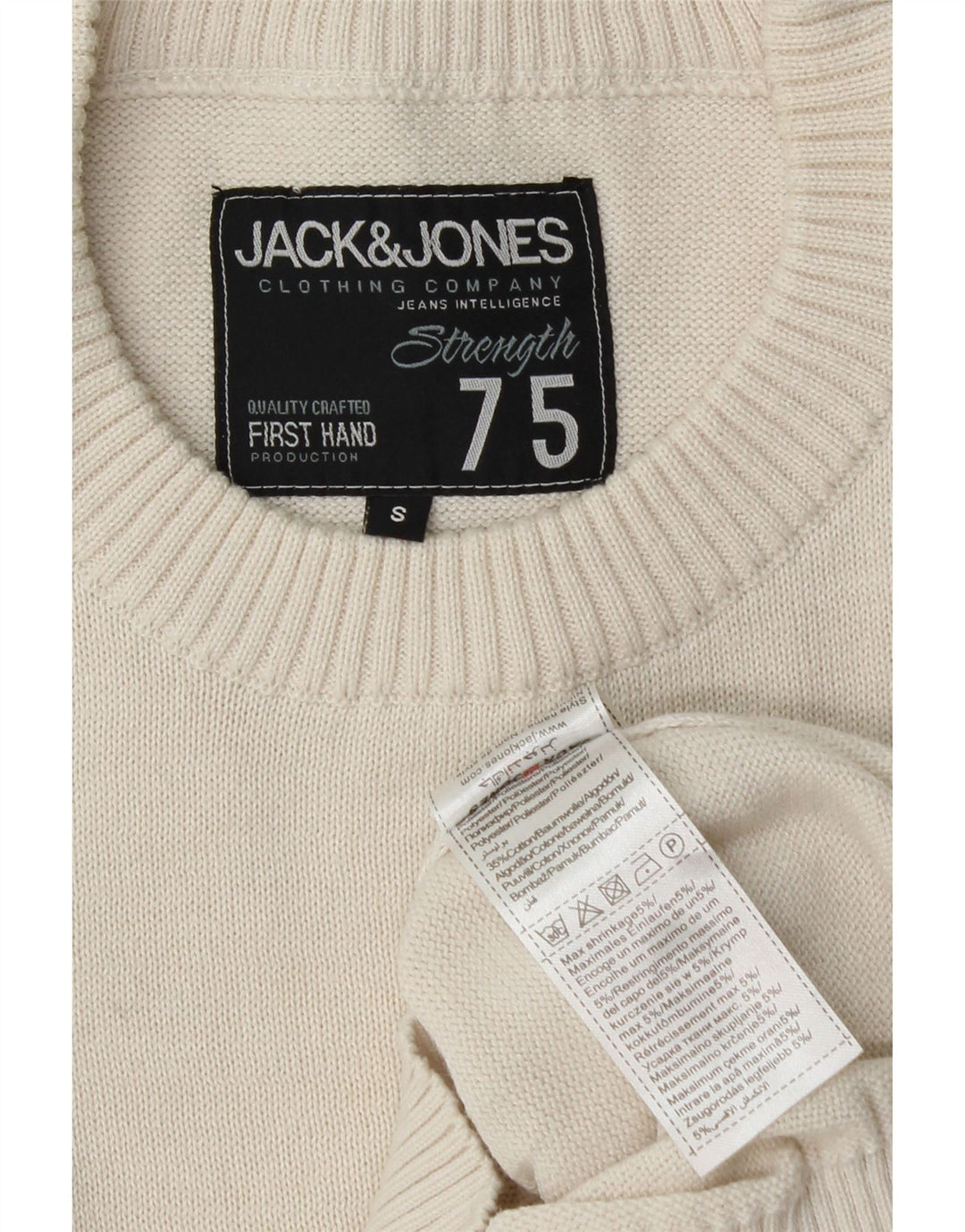 JACK & JONES Herren-Pullover mit grafischem Rundhalsausschnitt, Größe S, gebrochenes Weiß
