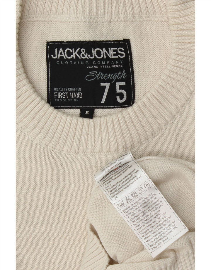 JACK & JONES Herren-Pullover mit grafischem Rundhalsausschnitt, Größe S, gebrochenes Weiß