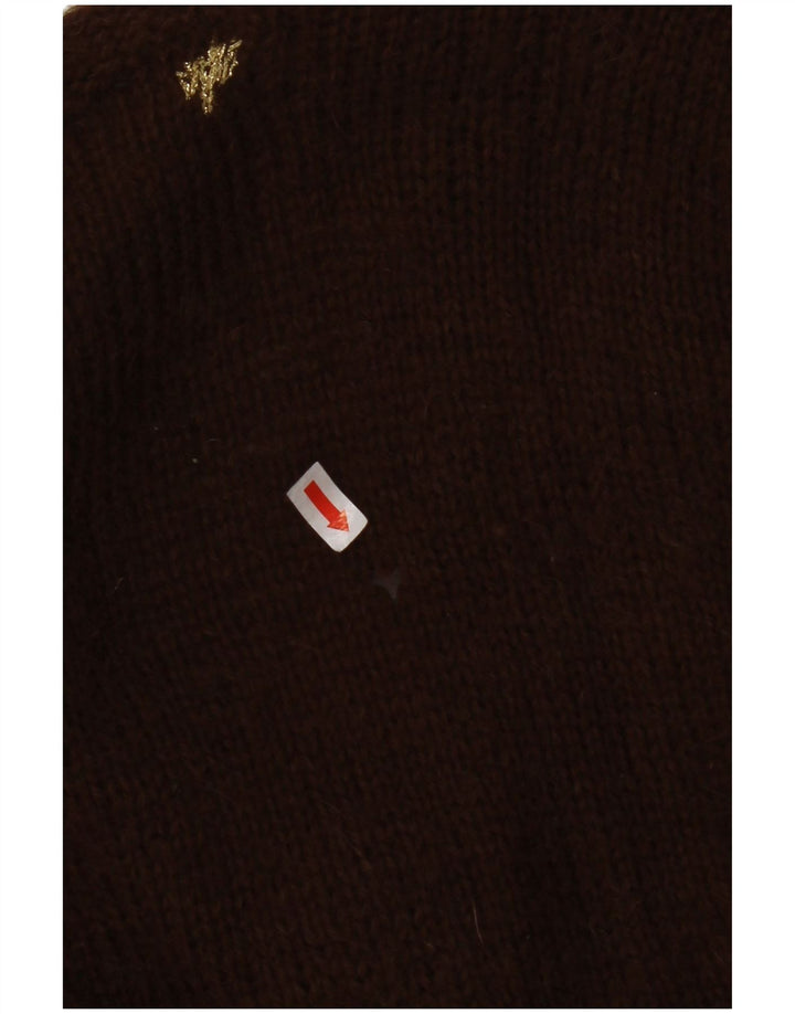 VINTAGE Damen Strickjacke Pullover UK 8 Klein Braun