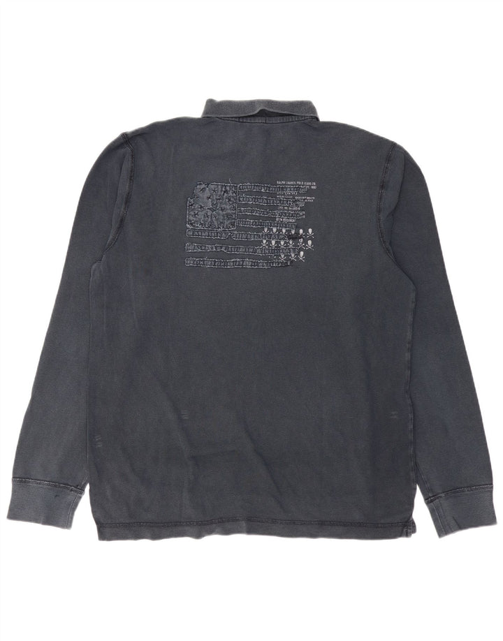 RALPH LAUREN Grafisches Langarm-Poloshirt für Herren, Größe L, Marineblau