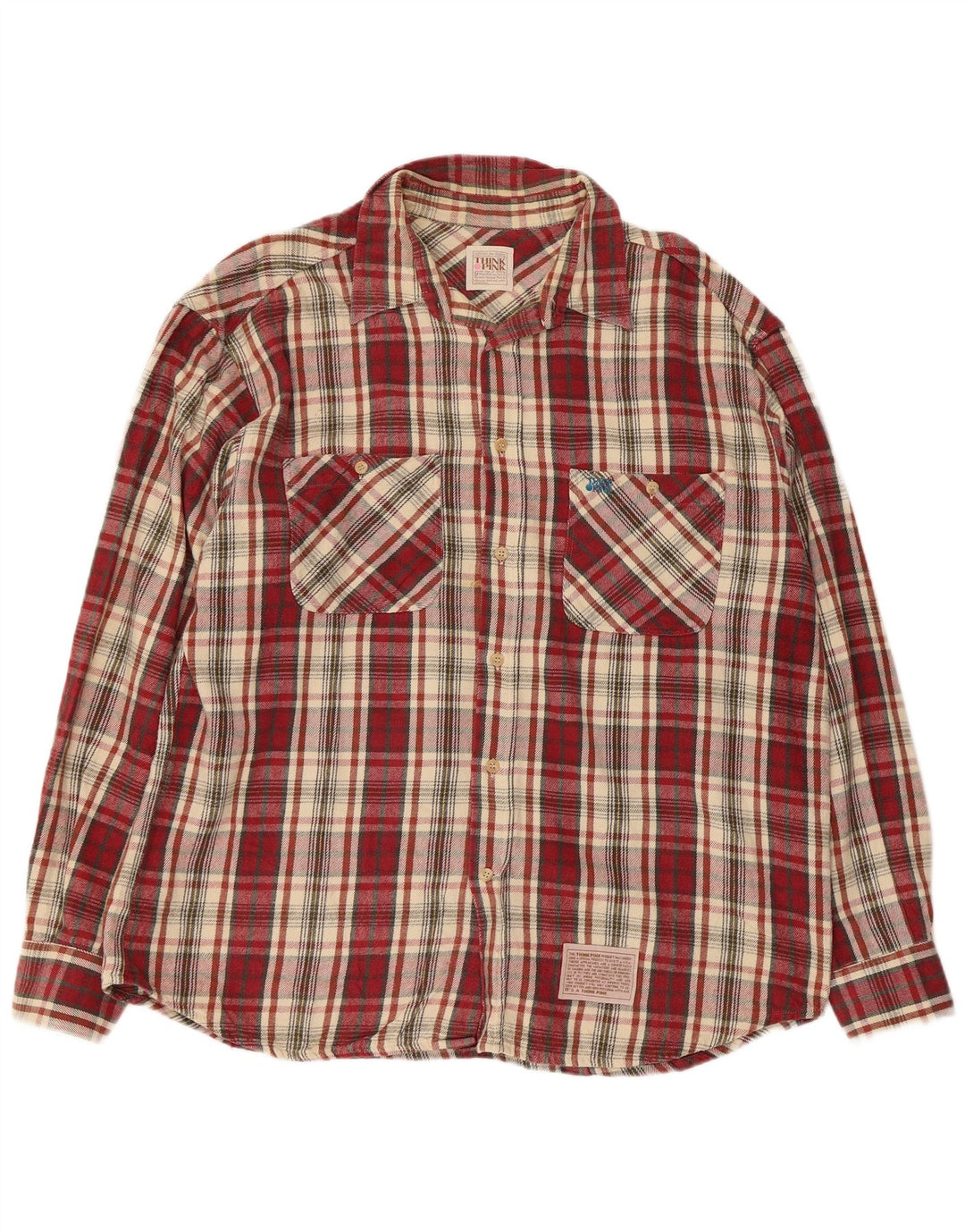 Think Pink Kariertes Flanellhemd für Herren, XL, Burgunderrot kariert