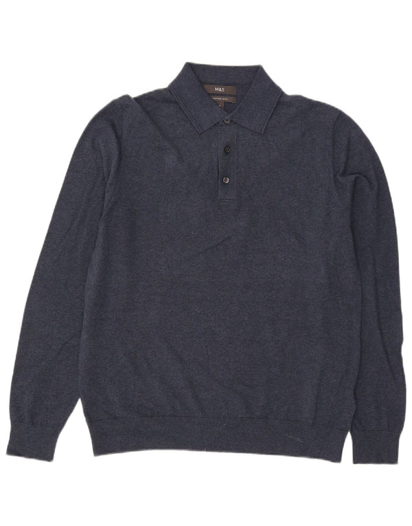 Marks & Spencer Herren-Polo-Pullover aus mittelblauer Baumwolle