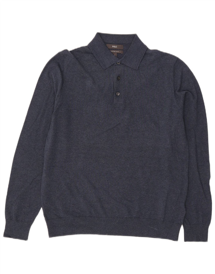 Marks & Spencer Herren-Polo-Pullover aus mittelblauer Baumwolle