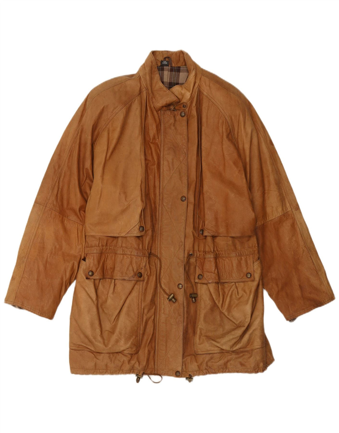 VINTAGE Damen Ledermantel UK 16 Großes beiges Leder