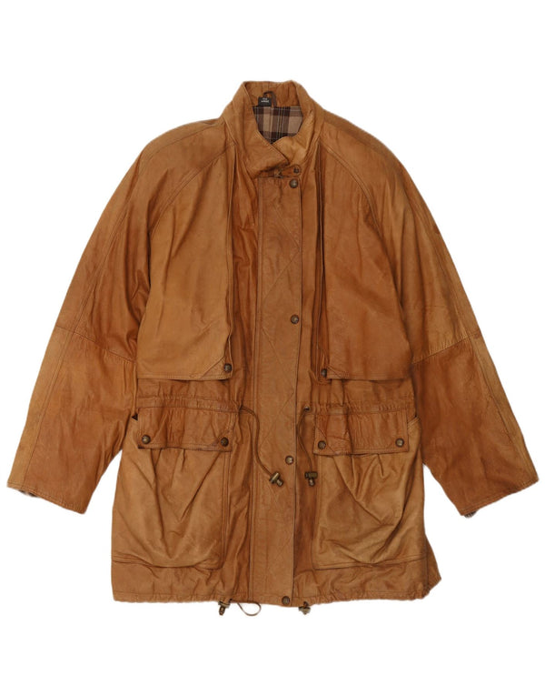 VINTAGE Damen Ledermantel UK 16 Großes beiges Leder