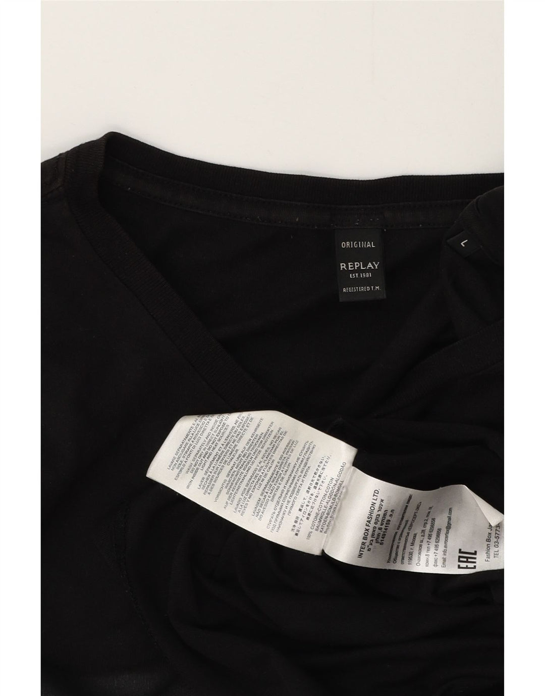 REPLAY Herren-T-Shirt mit Grafik, Größe L, aus schwarzer Baumwolle