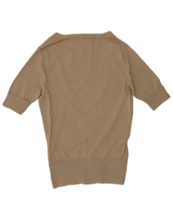 Zara Damen-Strickjacke mit kurzen Ärmeln, Gr. 12, mittlere Khaki-Viskose