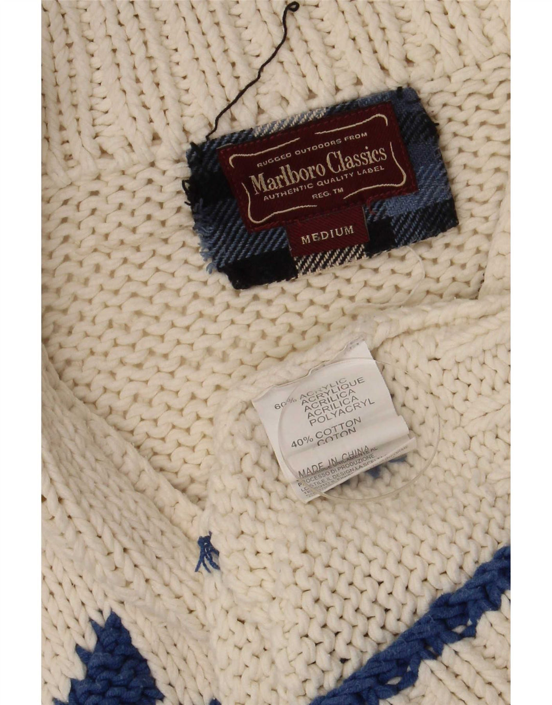 Marlboro Classics Herren-Strickjacke, mittelgroß, gebrochenes Weiß, Fair-Isle-Retro