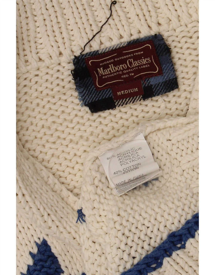 Marlboro Classics Herren-Strickjacke, mittelgroß, gebrochenes Weiß, Fair-Isle-Retro
