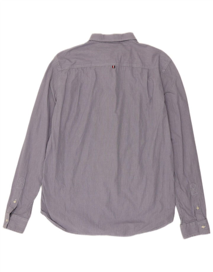 Superdry Herrenhemd XL, blaue Nadelstreifen-Baumwolle