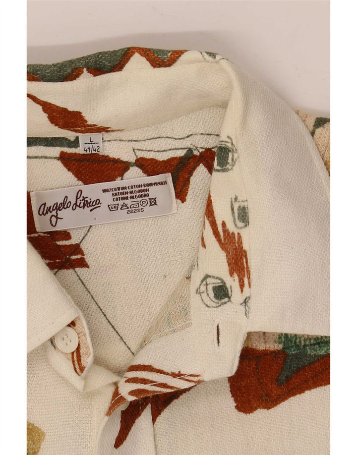 Angelo Litrico Herren-Hemd mit abstraktem Muster, Größe 41/42, groß, gebrochenes Weiß