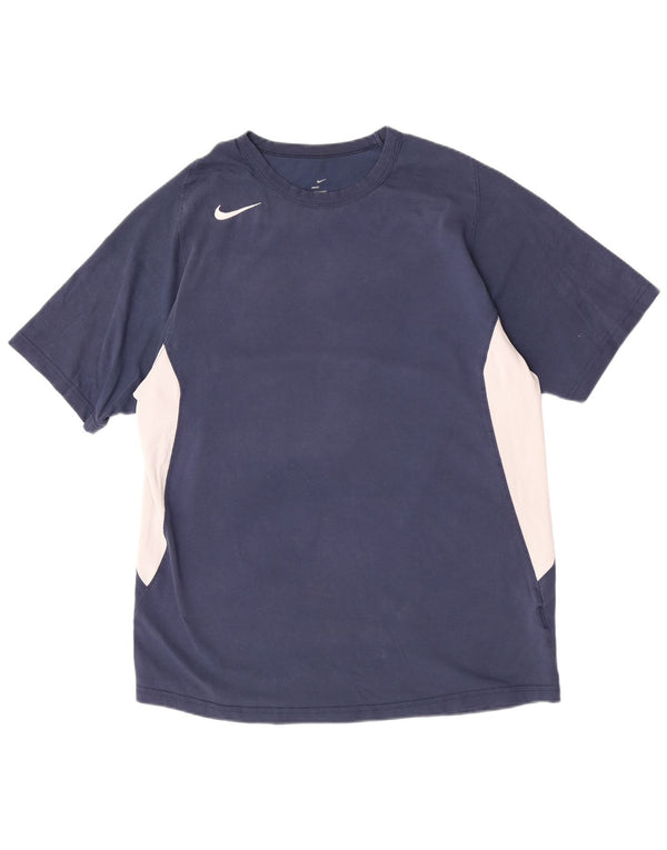 Nike Herren T-Shirt Top UK 42/44 Große marineblaue Colourblock-Baumwolle