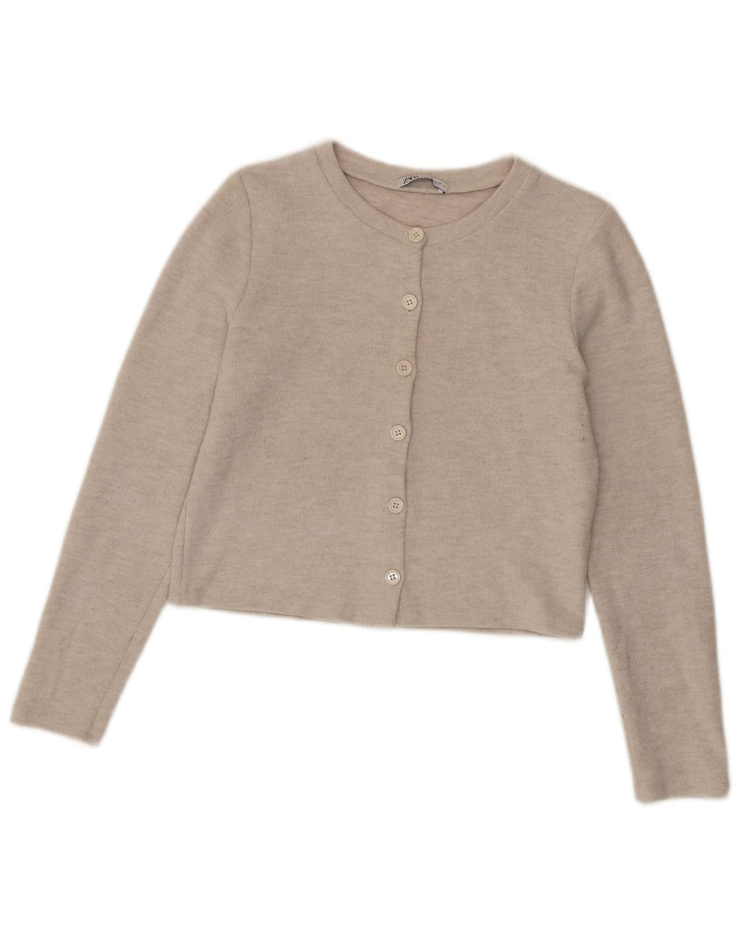 Zara Damen Crop Cardigan Pullover UK 12 Medium Beige Polyester