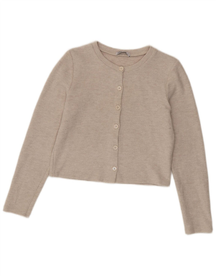 Zara Damen Crop Cardigan Pullover UK 12 Medium Beige Polyester