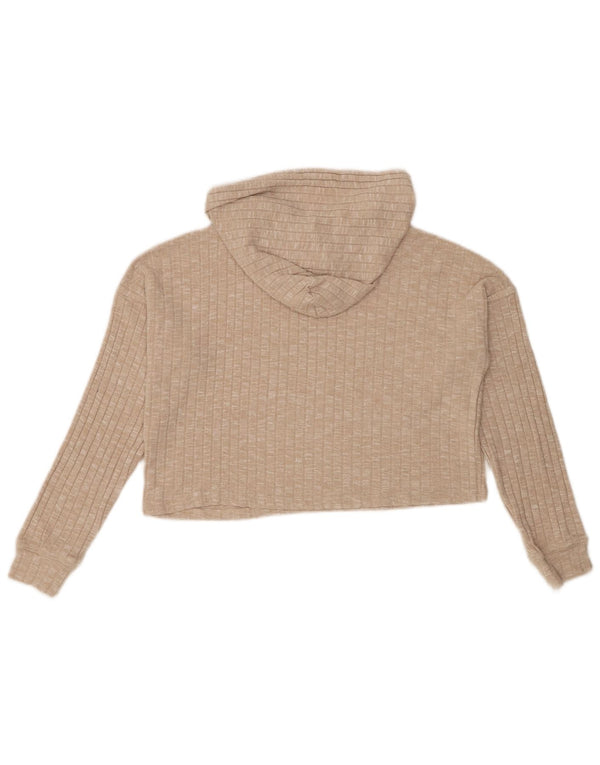 Topshop Damen Crop Hoodie Pullover UK 10 Small Beige Viskose