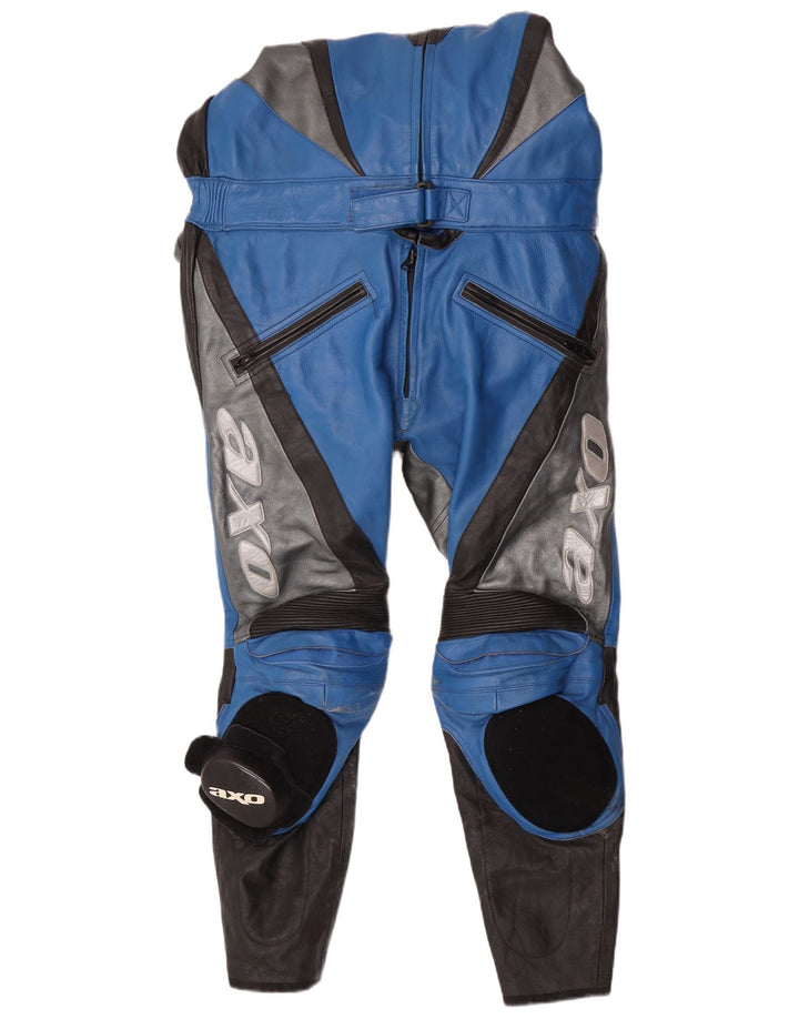 AXO Herren-Overall aus Leder mit Racer-Grafik, IT 56 2XL, blaues Colourblock-Leder