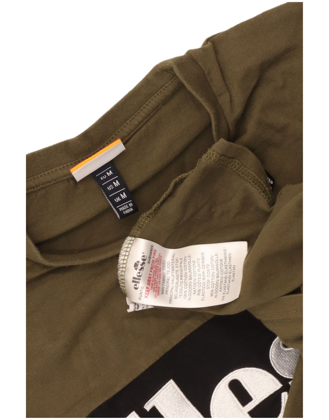 Ellesse Herren Grafik-T-Shirt-Oberteil aus mittlerer Khaki-Farbblock-Baumwolle