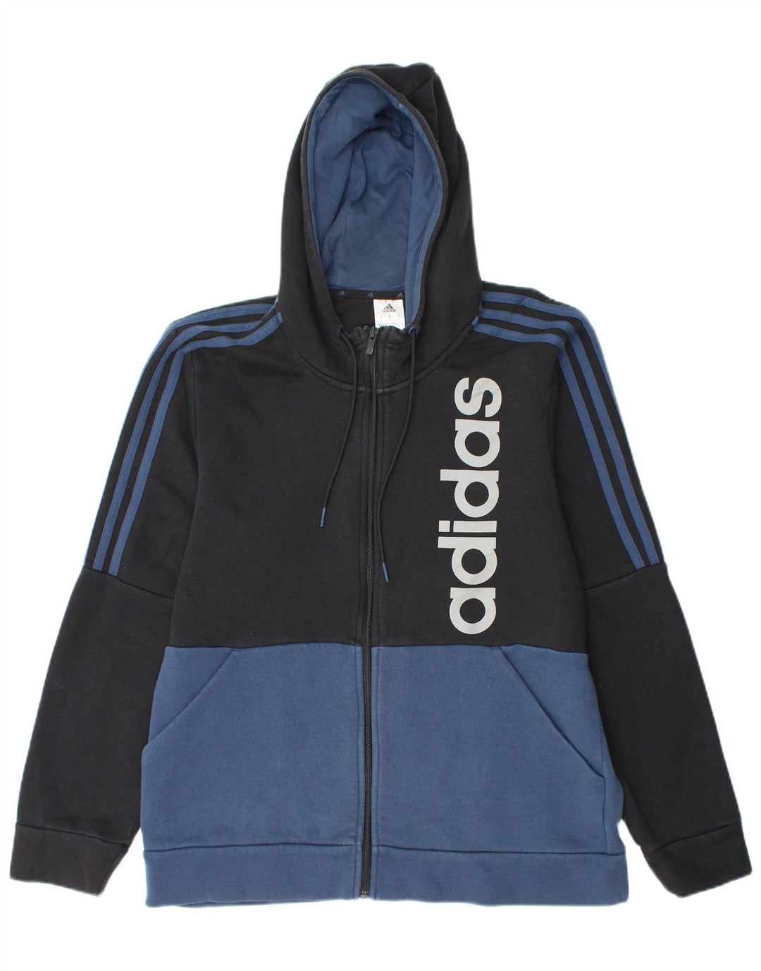 ADIDAS Herren-Kapuzenpullover mit grafischem Reißverschluss, groß, schwarze Farbblock-Baumwolle