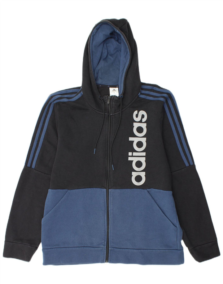 ADIDAS Herren-Kapuzenpullover mit grafischem Reißverschluss, groß, schwarze Farbblock-Baumwolle