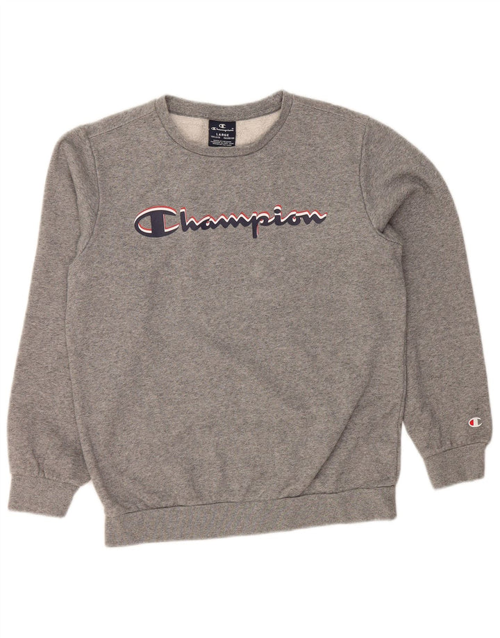 CHAMPION Boys Graphic Sweatshirt Jumper 11-12 Years Large Grey Flecked