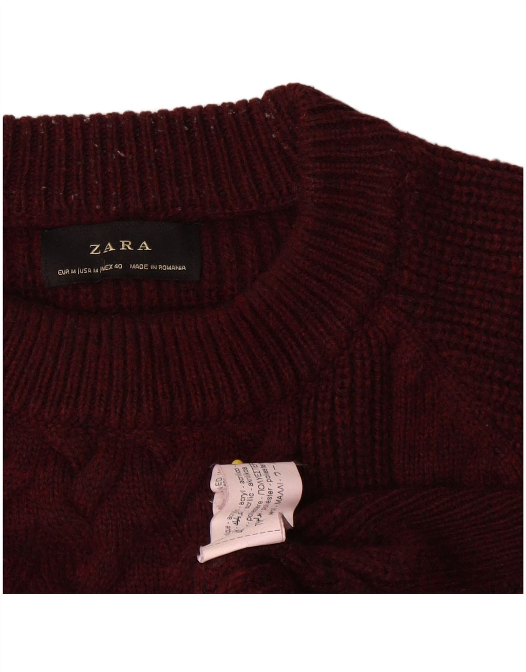 Zara Herren-Pullover mit Rundhalsausschnitt, mittlerer burgunderroter Wolle