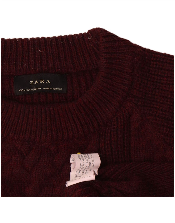 Zara Herren-Pullover mit Rundhalsausschnitt, mittlerer burgunderroter Wolle