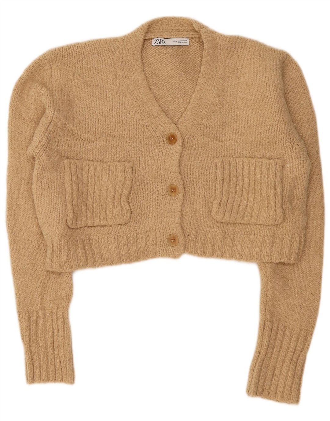 Zara Damen Crop Cardigan Pullover UK 14 Medium Beige